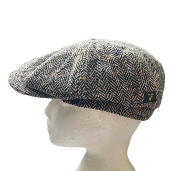 Mucros Weavers Irish Flat Cap Tweed 100% Wool Hat Driving Cap Size L Blue Brown - Picture 1 of 10